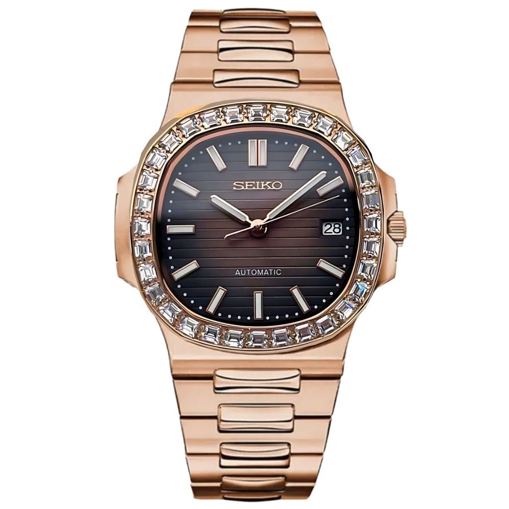 Naut Mod – Rose Gold · Diamond Bezel · Brown Dial – 41mm – Automatic — with Seiko logo