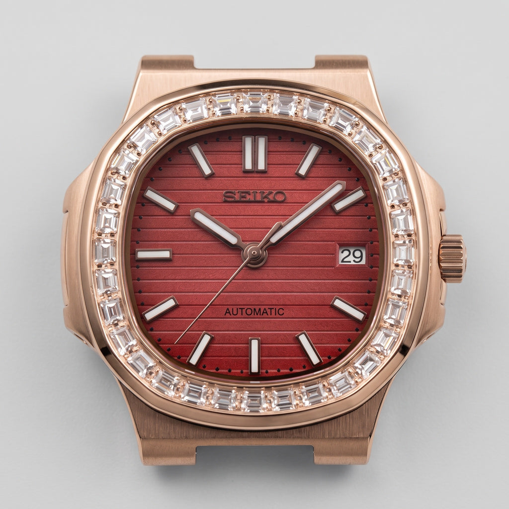 Naut Mod – Rose Gold · Diamond Bezel · Red Dial – 41mm – Automatic – dial detail
