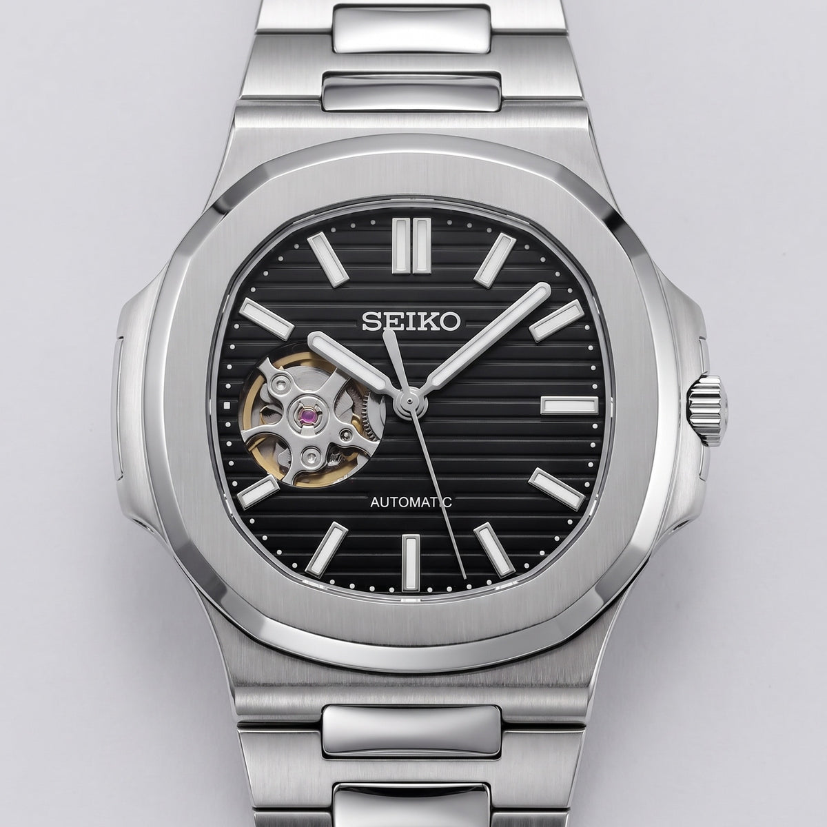 Naut Mod – Steel · Black Open-Heart Dial – 41mm – Automatic – dial detail