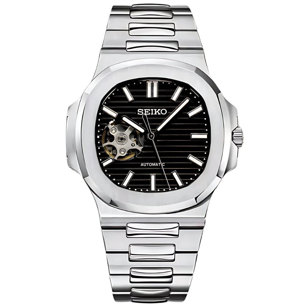 Naut Mod – Steel · Black Open-Heart Dial – 41mm – Automatic — with Seiko logo