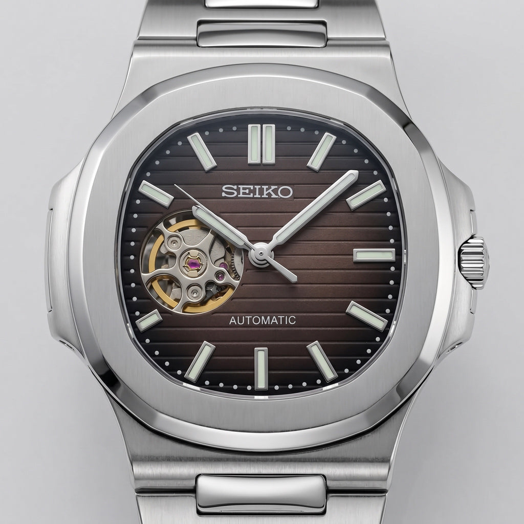 Naut Mod – Steel · Brown Open-Heart Dial – 41mm – Automatic – dial detail