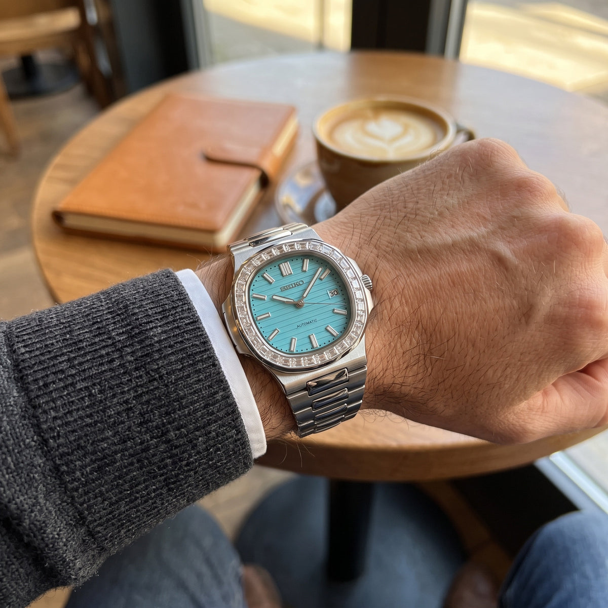 Naut Mod – Steel · Diamond Bezel · Teal Dial – 41mm – Automatic – on-wrist view