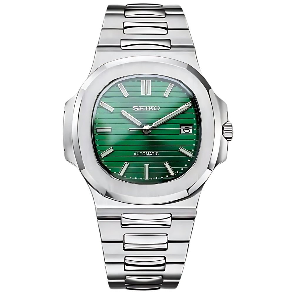 Naut Mod – Steel · Green Dial II – 41mm – Automatic — with Seiko logo