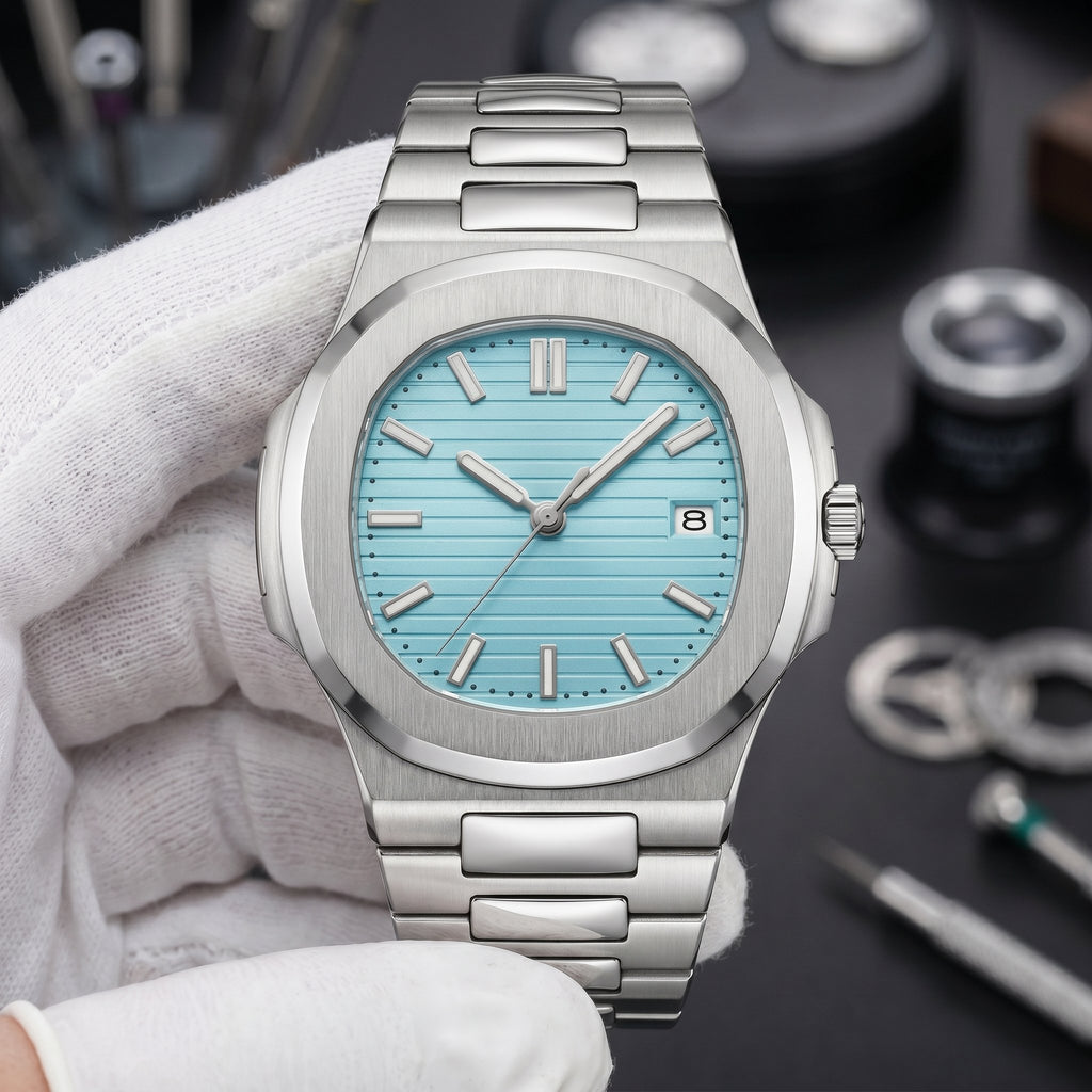 Naut Mod – Steel · Ice-Blue Dial – 41mm – Automatic - close-up detail