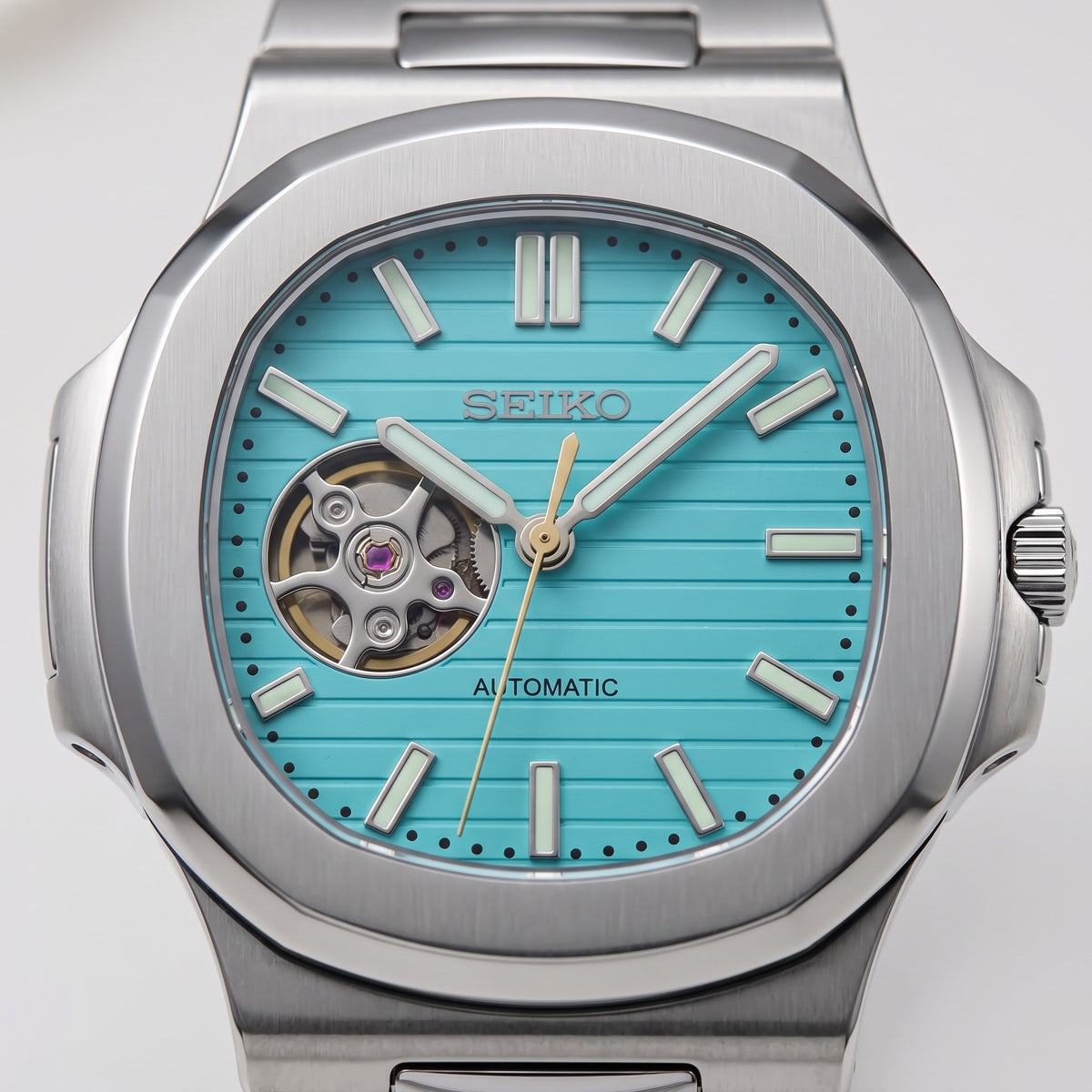 Naut Mod – Steel · Teal Open-Heart Dial – 41mm – Automatic – dial detail