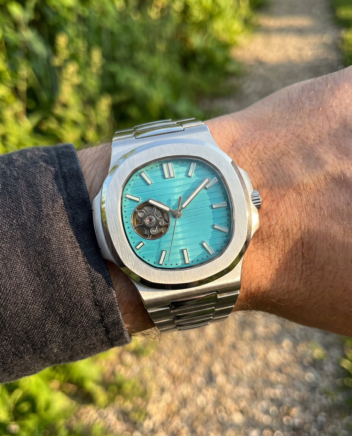 Naut Mod – Steel · Teal Open-Heart Dial – 41mm – Automatic - on-wrist lifestyle