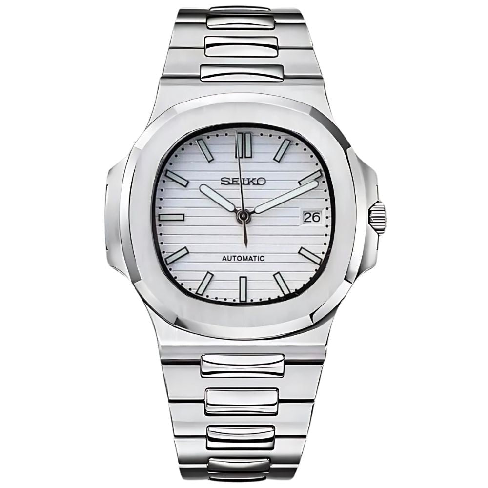 Naut Mod – Steel · White Dial – 41mm – Automatic — with Seiko logo