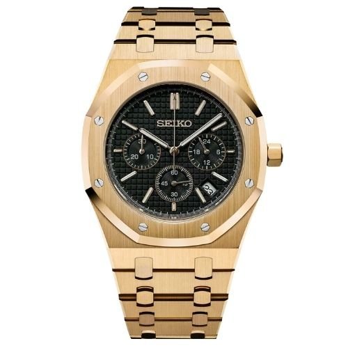 Oak Mod – Gold · Black Skeleton Dial – 41mm – Automatic — with Seiko logo
