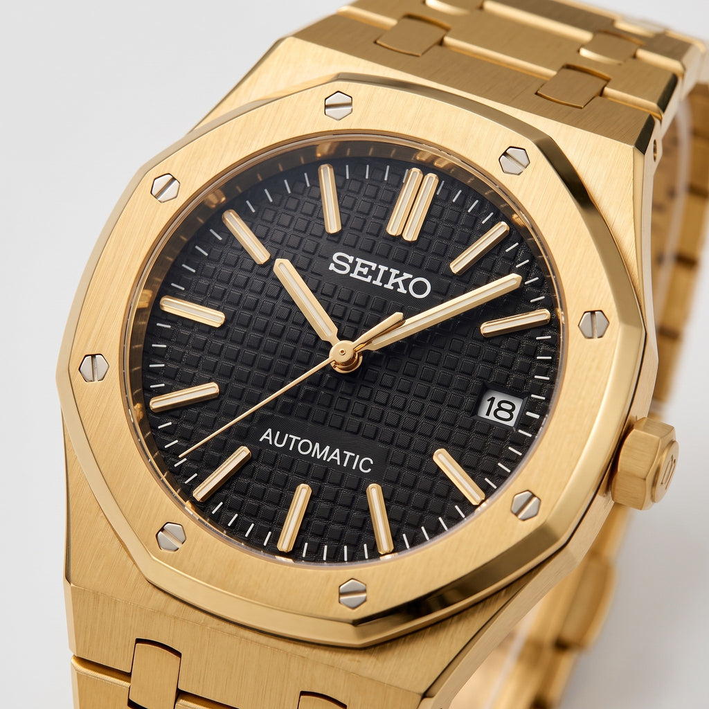 Oak Mod – Gold · Black Tapisserie Dial – 41mm – Automatic – dial detail