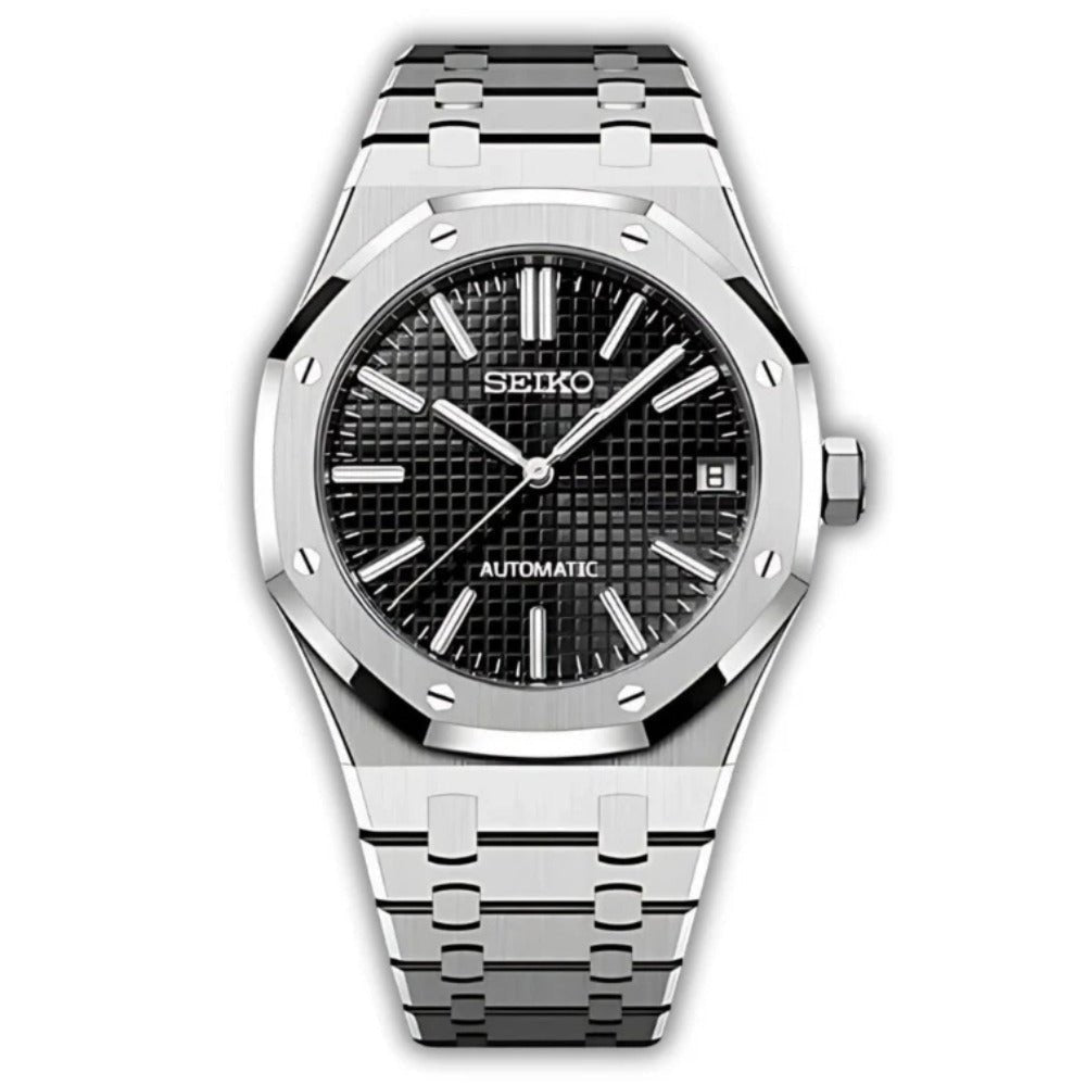 Oak Mod – Steel · Black Tapisserie Dial II – 41mm – Automatic - with Seiko logo