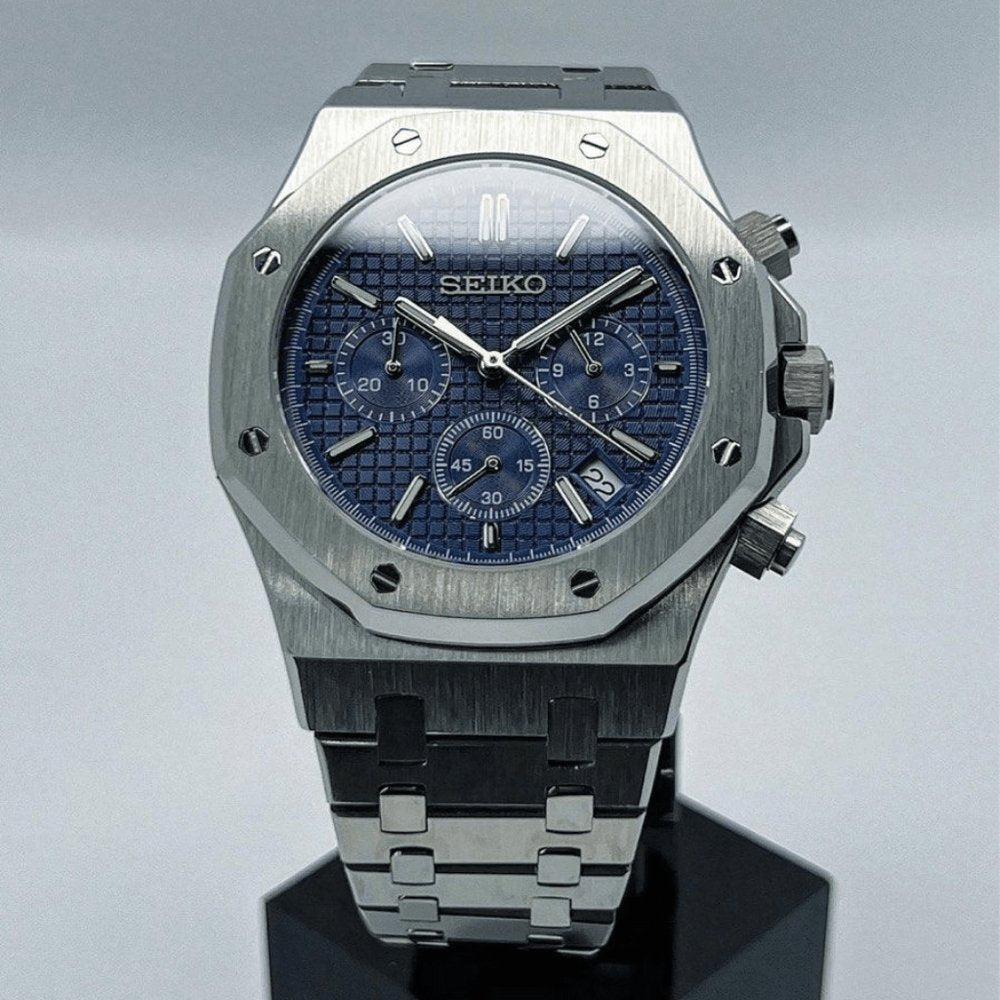 Oak Mod – Steel · Blue Chronograph – 41mm – Chronograph — with Seiko logo