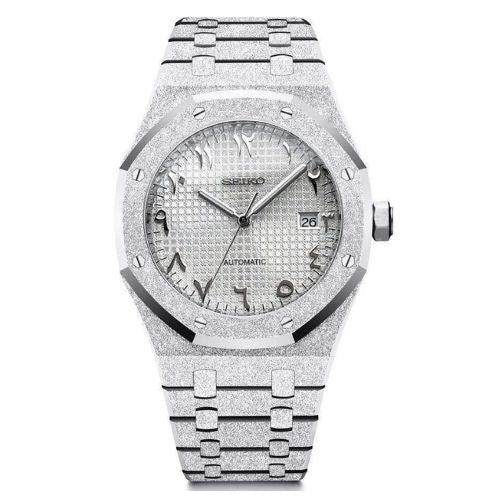 Oak Mod – Steel · Frosted Silver Dial – 41mm – Automatic — with Seiko logo
