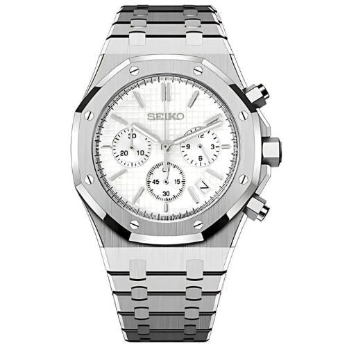 Oak Mod – Steel · White Chronograph – 41mm – Chronograph — with Seiko logo
