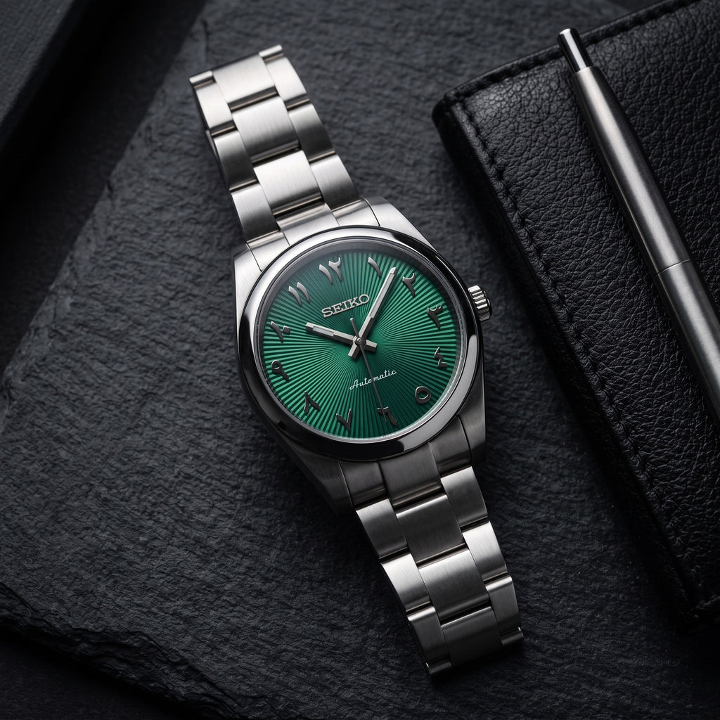 Oyst Mod – Green Dial – 39mm – Automatic – lifestyle flat lay