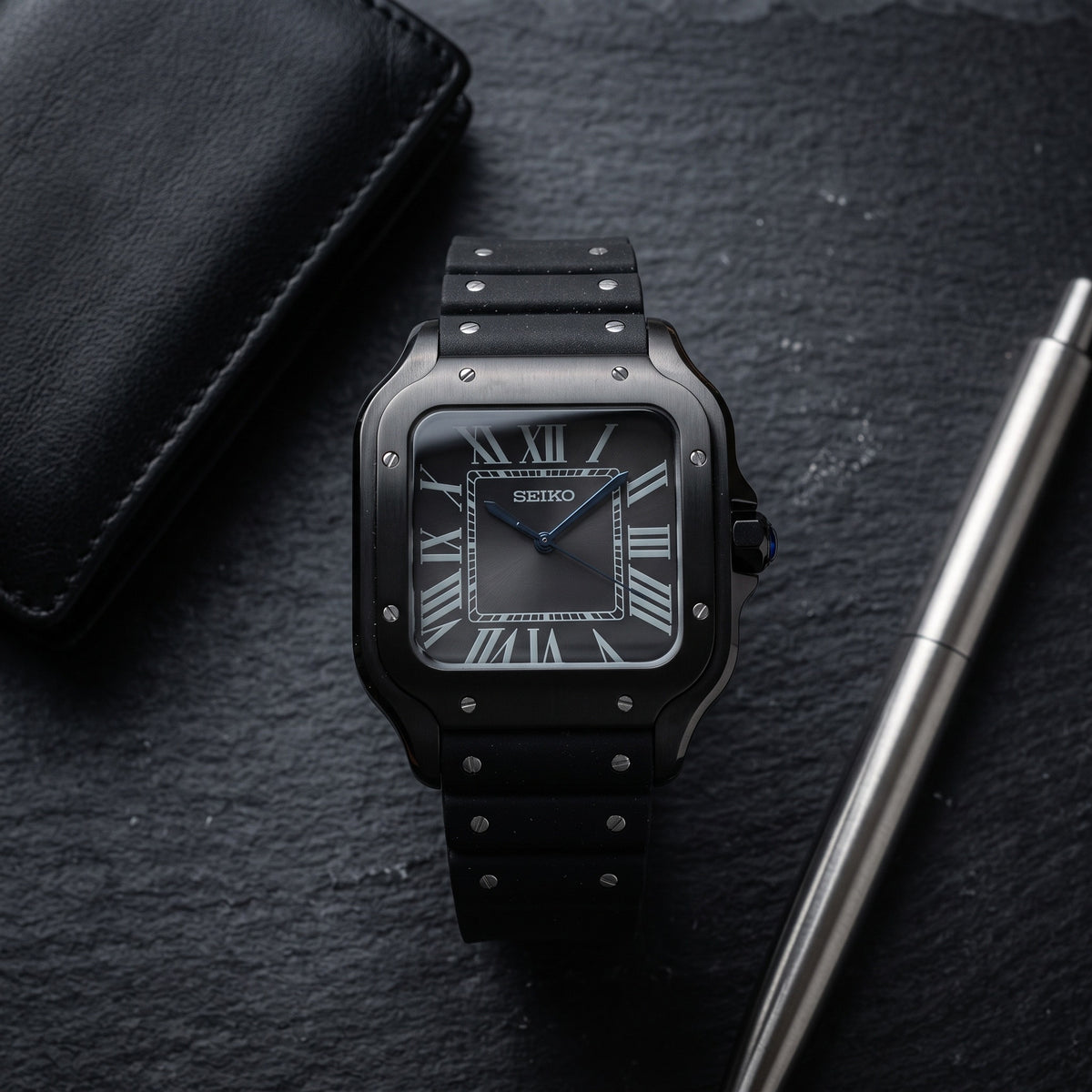 Seiktos Mod – Black Black Dial – 38mm – Automatic – lifestyle flat lay