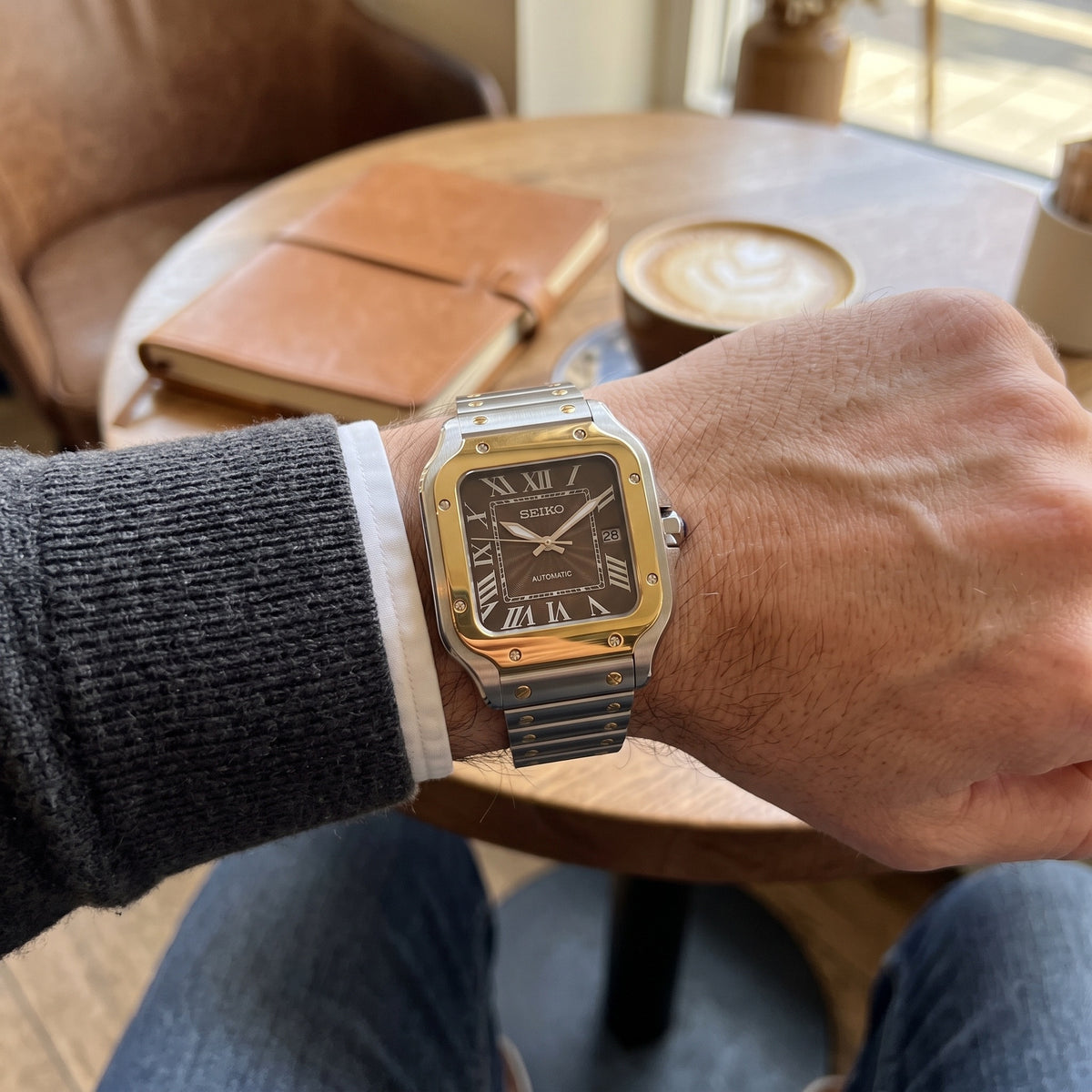 Seiktos Mod – Two-Tone Gold Brown Dial – 38mm – Automatic – on-wrist view