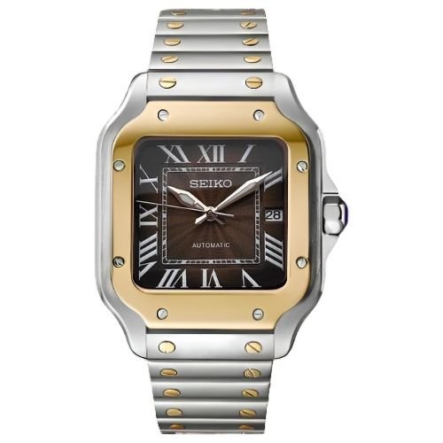 Seiktos Mod – Two-Tone Gold Brown Dial – 38mm – Automatic — with Seiko logo