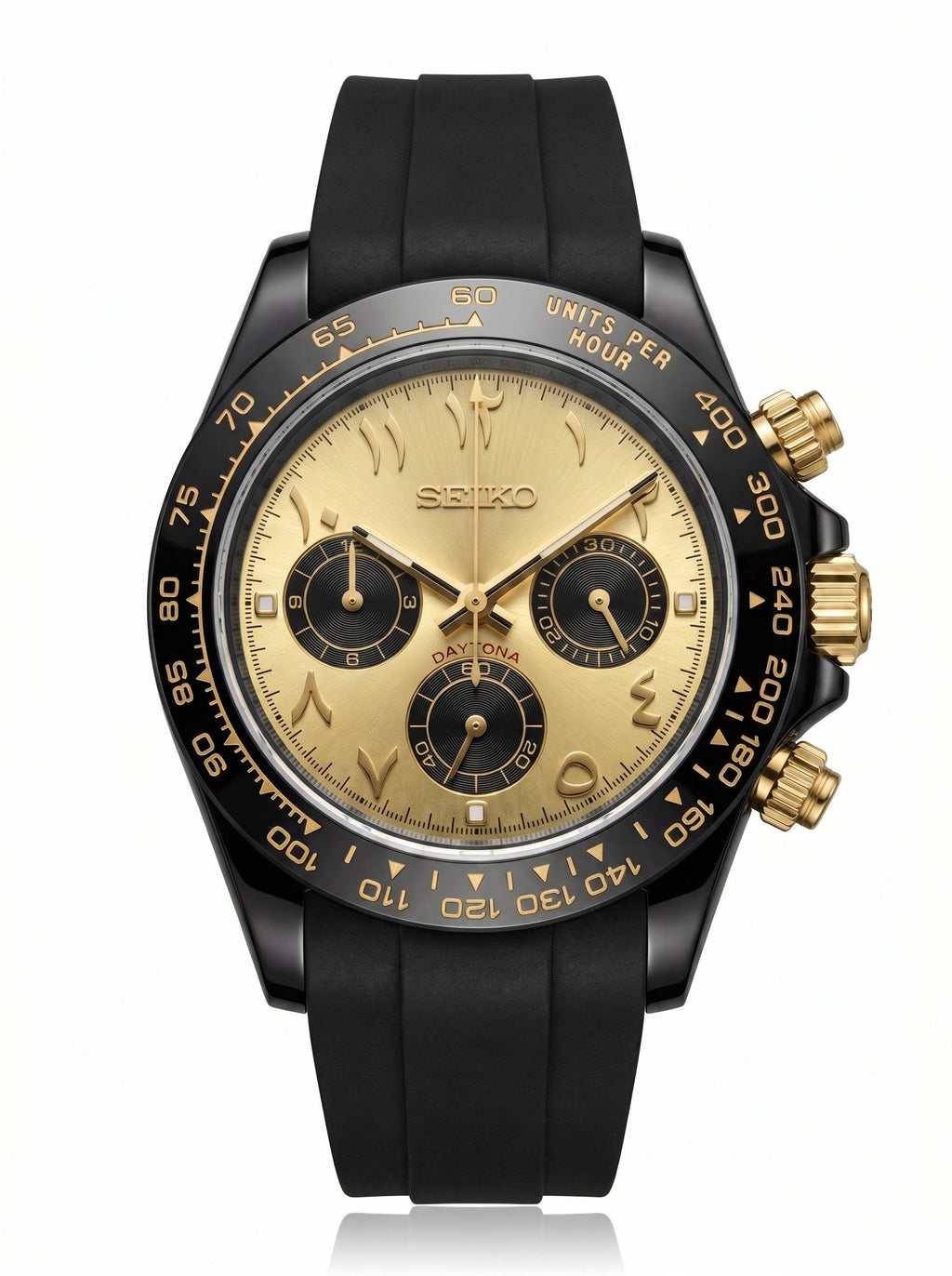 Tona Mod – Black PVD · Champagne Roman Dial – 40mm – Chronograph — with Seiko logo