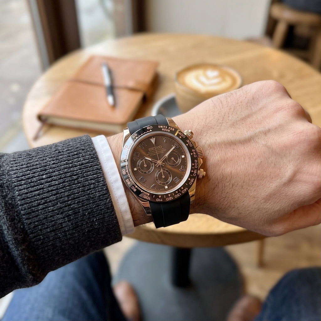 Tona Mod – Rose Gold · Brown Dial · Rubber – 40mm – Chronograph – on-wrist view
