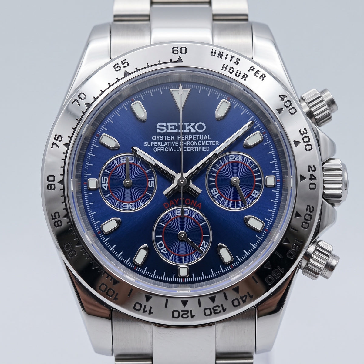Tona Mod – Steel · Blue Dial · Diamond Bezel – 40mm – Chronograph – dial detail