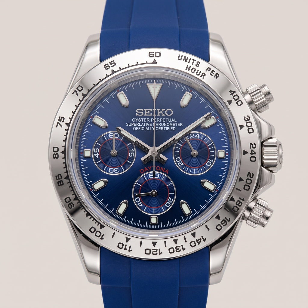 Tona Mod – Steel · Blue Dial · Rubber – 40mm – Chronograph – dial detail
