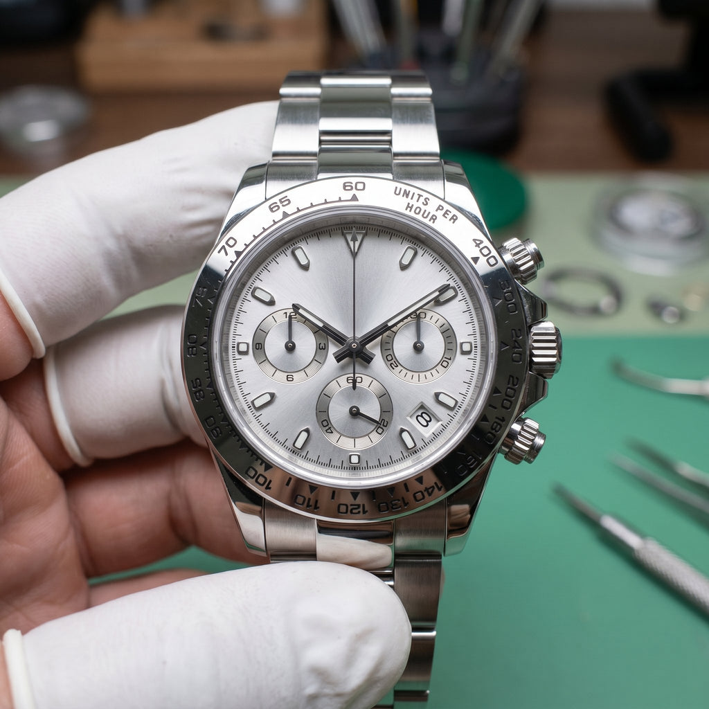 Tona Mod – Steel · Silver Dial – 40mm – Chronograph - close-up detail