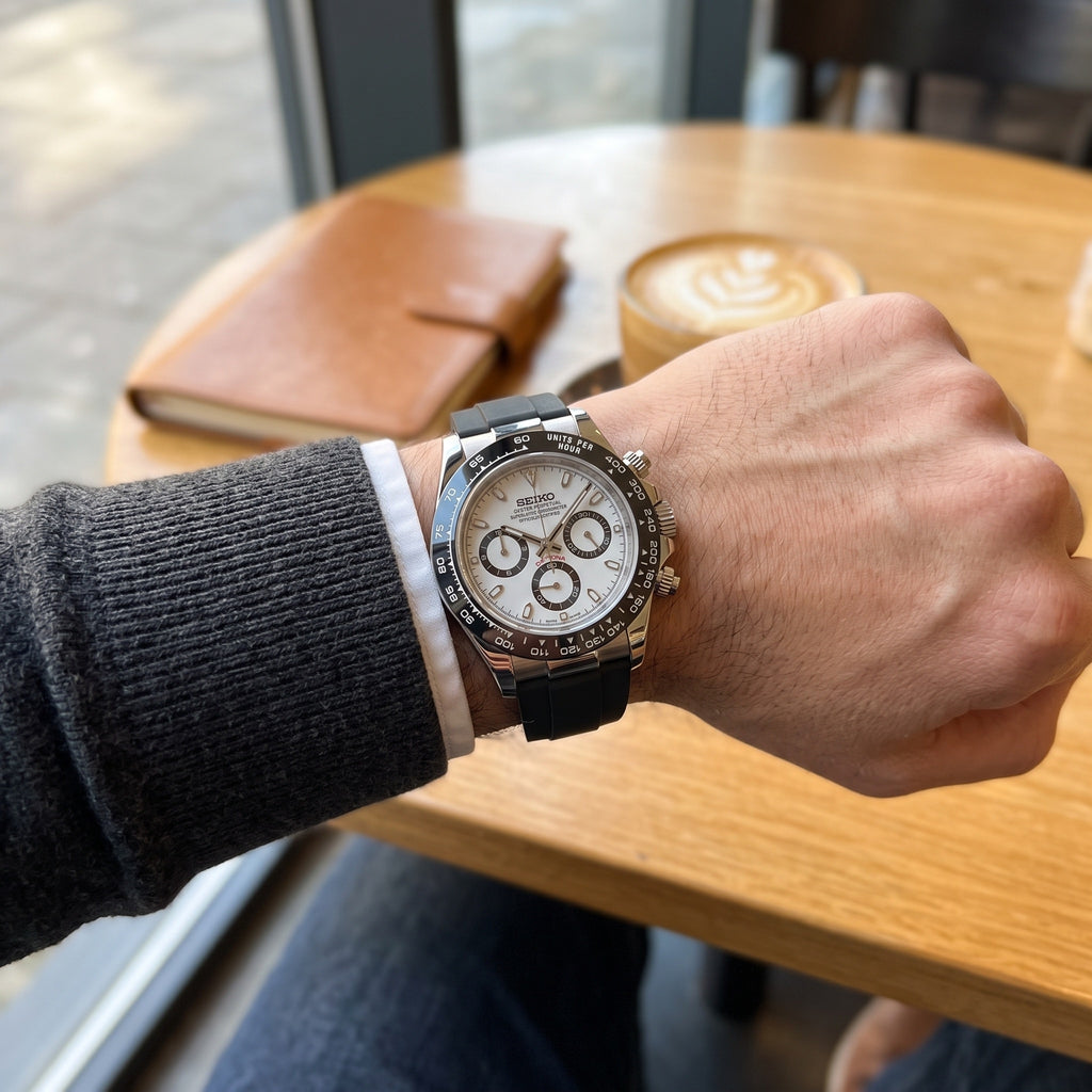 Tona Mod – Steel · White Panda Dial · Rubber – 40mm – Chronograph – on-wrist view